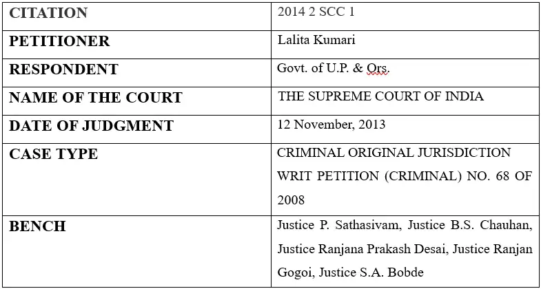 Case Analysis: Lalita Kumari vs Govt. Of U.P.& Ors on 12 November, 2013